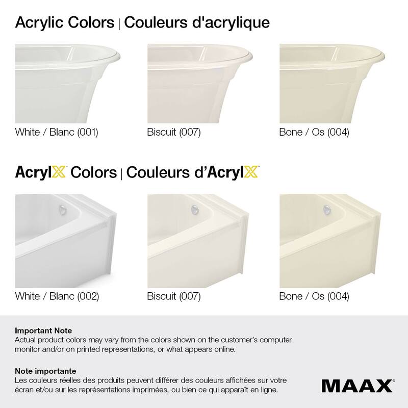 Maax Exhibit 60" Alcove Acrylic Soaking Tub with Right Drain and