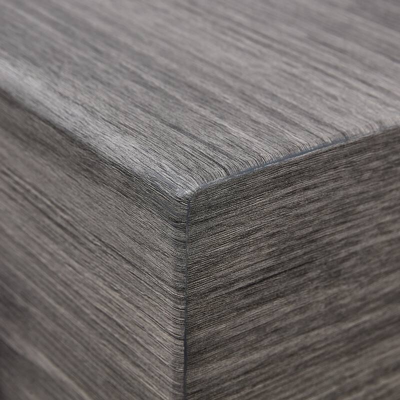 A rustic gray wood grain MDF coffee table with black metal legs - an elegant space in natural wood tones