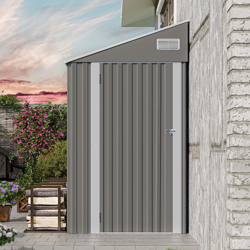 Gray Solid Structural Design Storage Shed with Single Hinge Door