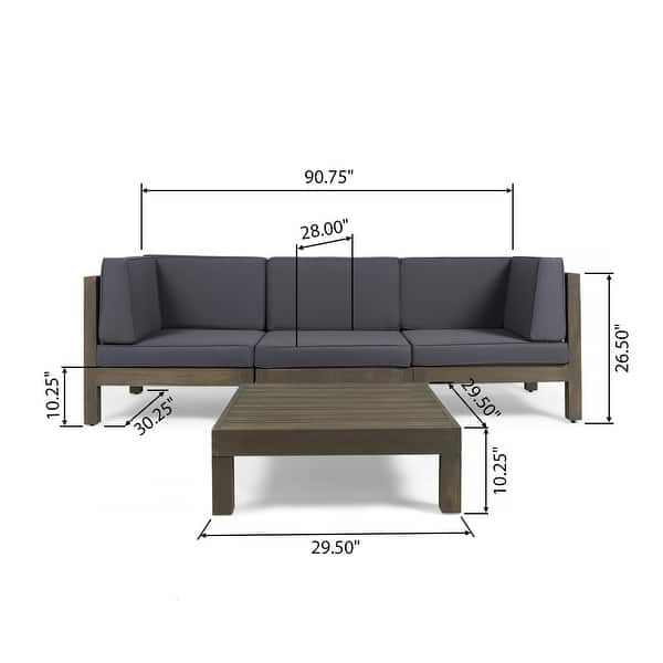 Oana Outdoor 3Seater Acacia Wood Sectional Sofa Set with Coffee Table