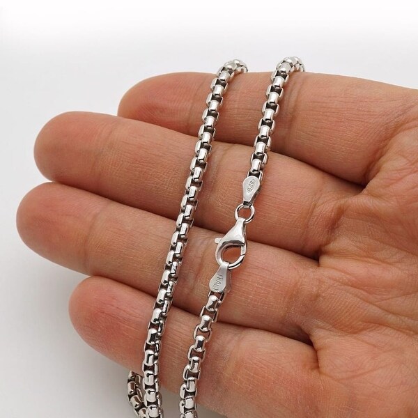 LONG BOX Chain Necklace ITALY Sterling Silver ROUND BOX Chain Necklace/Bracelet