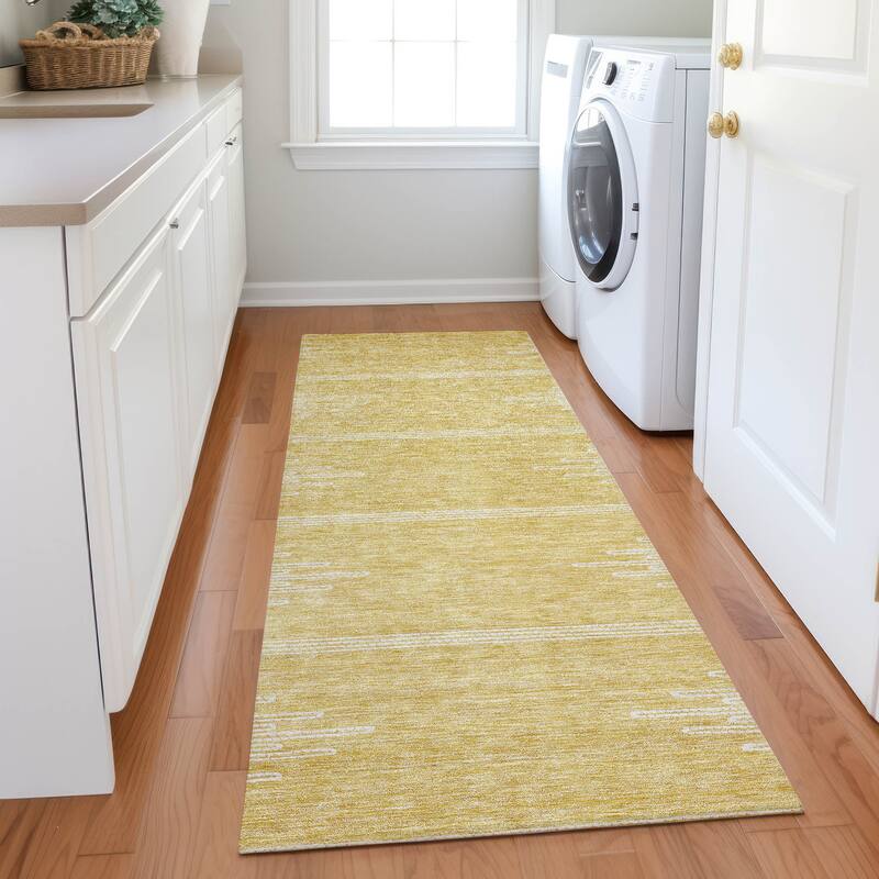 Machine Washable Indoor/ Outdoor Boho Moroccan Rug - Gold - 2'3" x 7'6"