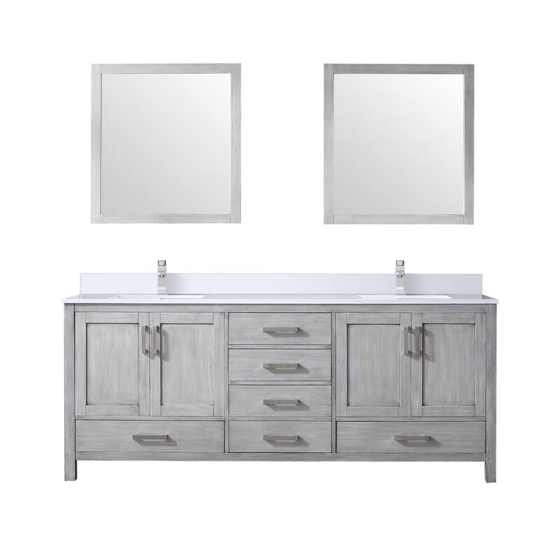 Jacques 80 in. W x 22 in. D White Bath Vanity, Cultured Marble Top, Faucet Set, and 30 in. Mirror
