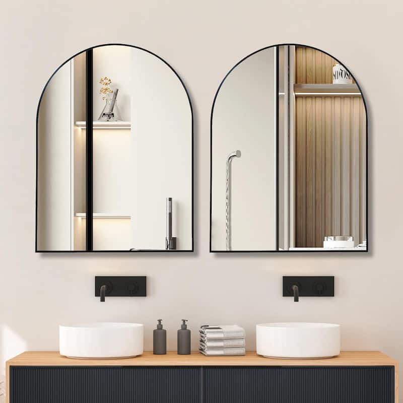 30x40 Inch Metal Framed Arched Bathroom Mirror for Wall