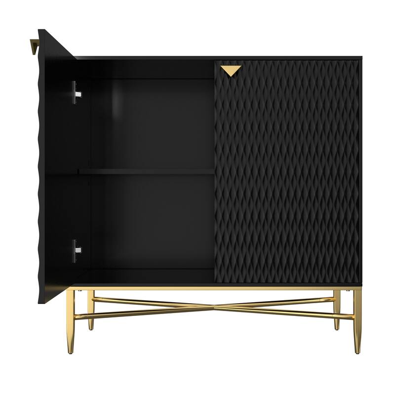 Accent Cabinet with Raised Diamond Pattern, Storage Cabinet with Brass X-Tapered Legs, Buffet with Adjustable Shelves