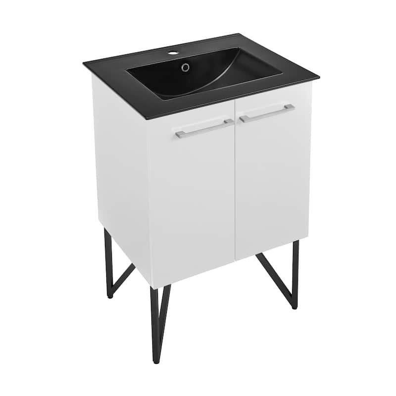 Annecy 24 In. White Bathroom Vanity With Black Ceramic Sink Top