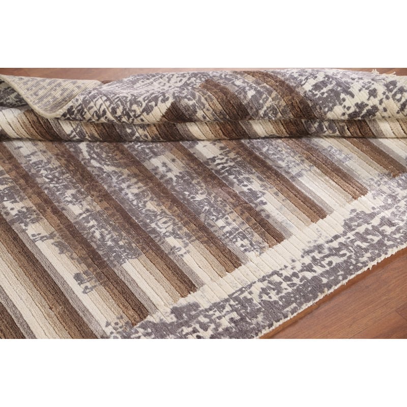 Striped Abstract Area Rug Handmade Oriental Wool Carpet - 4'0"x 5'9"