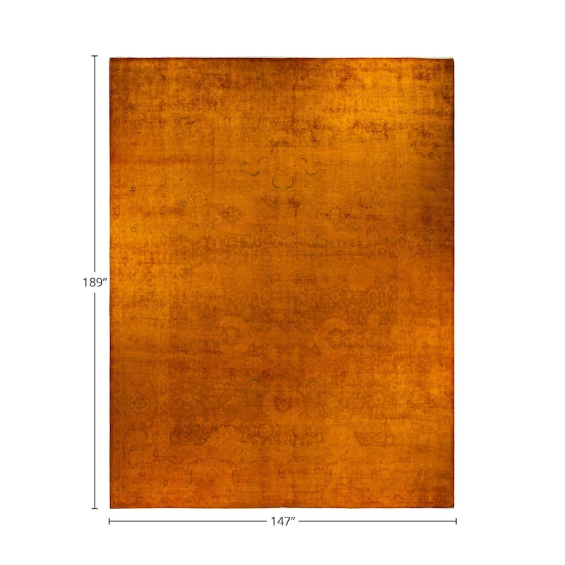 Overton Handknotted Wool Vintage Inspired Contemporary Overdyed Yellow Area Rug - 15' 9" x 12' 3"