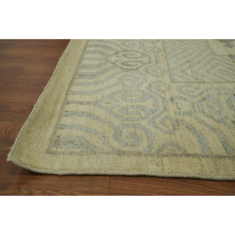 Handmade Wool Oushak Vegetable Dye Area Rug, Floral Geometric carpet - 11' 7'' X 9' 2''