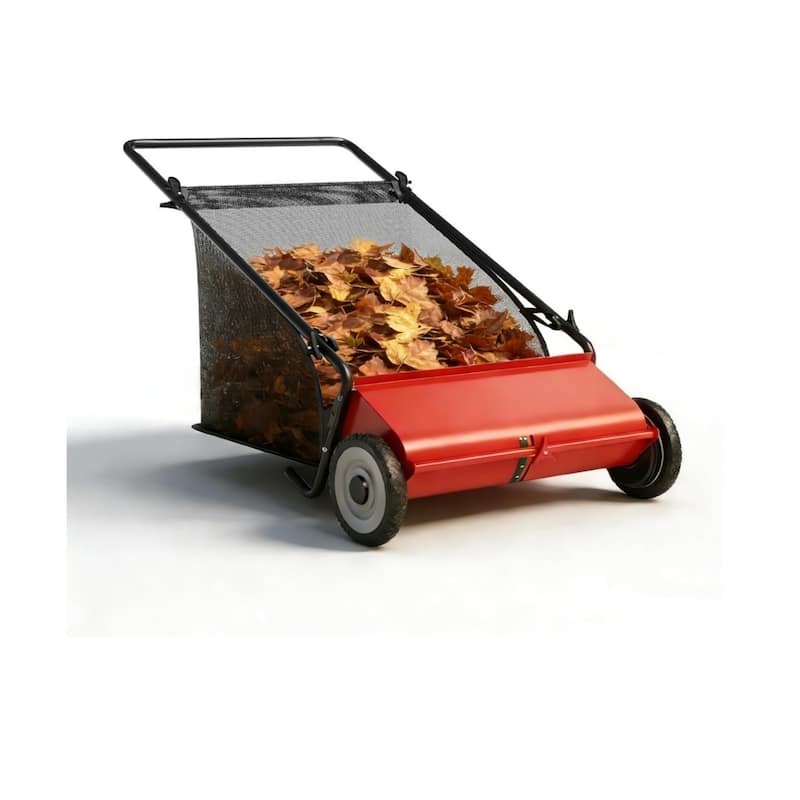 21-Inch Push Lawn Sweeper 35 cu. ft. Capacity Adjustable Height for Grass Leaves and Debris - Red