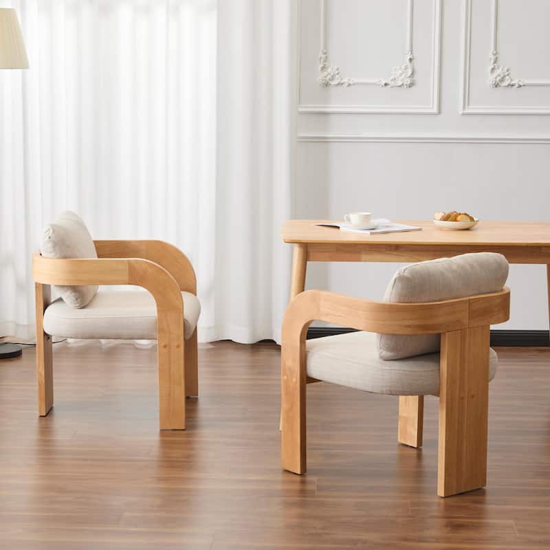 2-Pack Dining Chairs - Fabric with Pillow Back, Solid Wood Frame