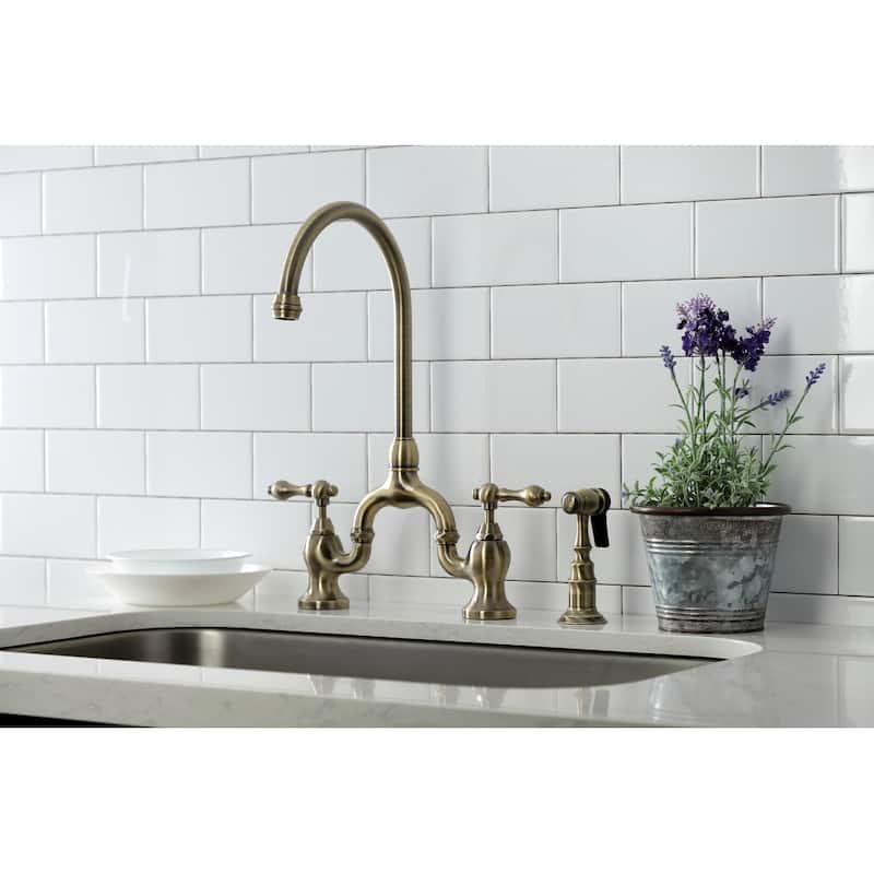 English Country Bridge Kitchen Faucet with Brass Sprayer