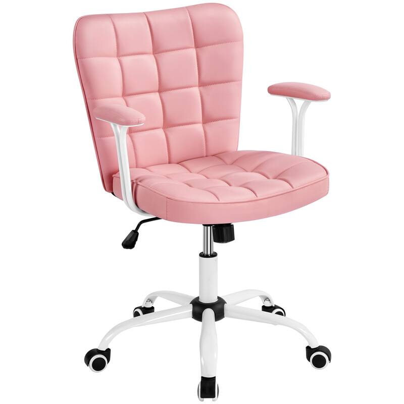 Yaheetech Mid-Back PU Leather Upholstered Office Chair with Padded Arms&Rolling Wheels
