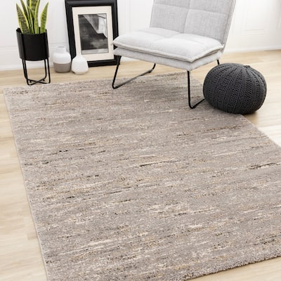 Hampton Grey Beige Distressed Abstract Area Rug, 5'3" x 7'7"