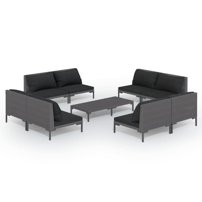 vidaXL Patio Lounge Set with Cushions Poly Rattan - 27.6" x 27.6" x 24"