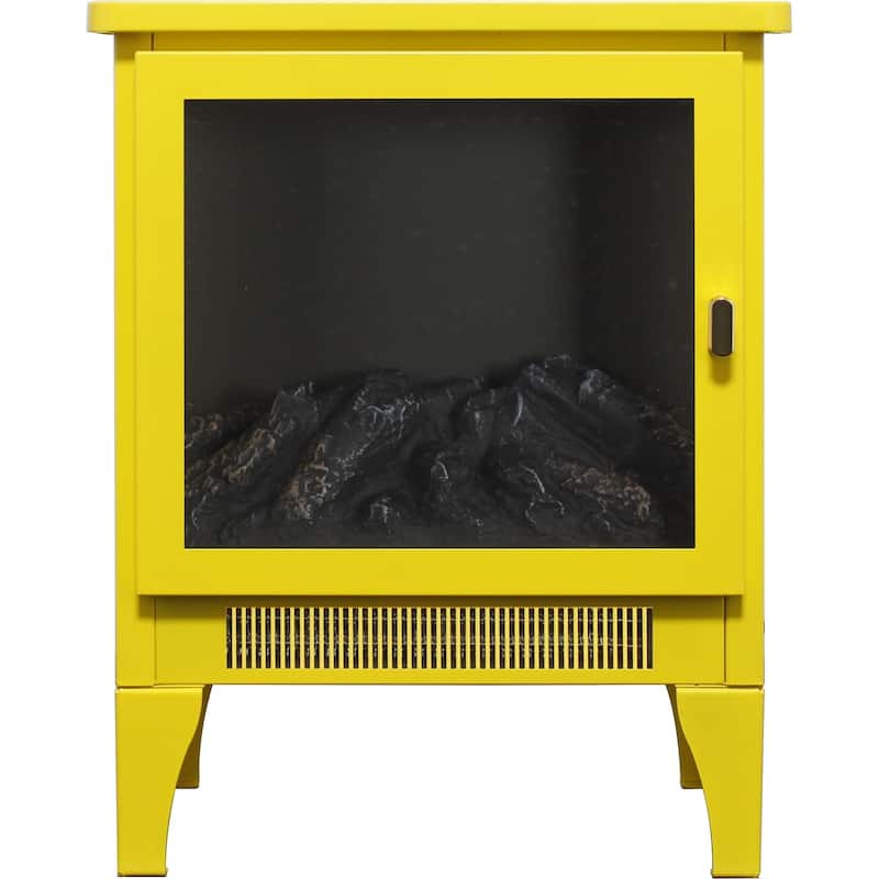17 inch Freestanding Electric Fireplace Stove heater with 3D Flame effect,Lemon Yellow
