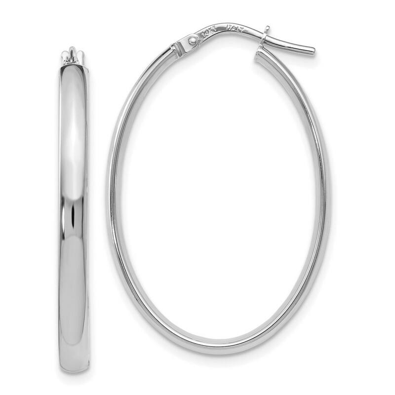 Curata 3mm 14k White Gold Polished 3x34mm Oval Hoop Earrings