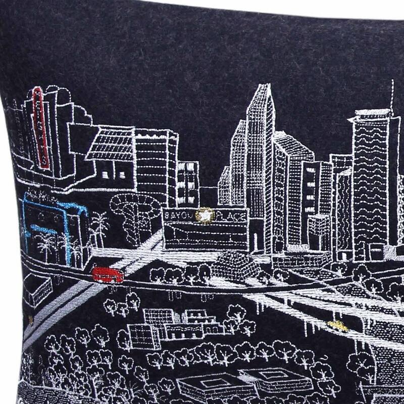 HomeRoots 35" Black Houston Nighttime Skyline Lumbar Decorative Pillow