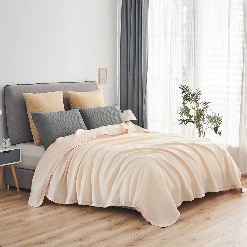 Microfleece Blanket with Satin Binding T/Q/K Size - King - Cream