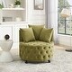 preview thumbnail 3 of 10, Velvet Upholstered Swivel Chair for Living Room, Tufted Barrel Chair Corner Chair with Movable Wheels & 3 Pillows, Avocado Green