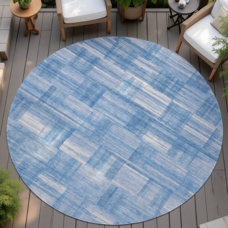 Machine Washable Indoor/ Outdoor Solid Hatches Chantille Rug - Denim - 8' x 8'