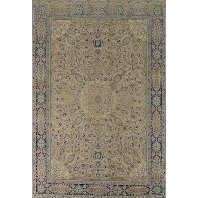 Floral Tabriz Vintage Persian Area Rug Handmade Peach Wool Carpet - 7'10" x 11'4"