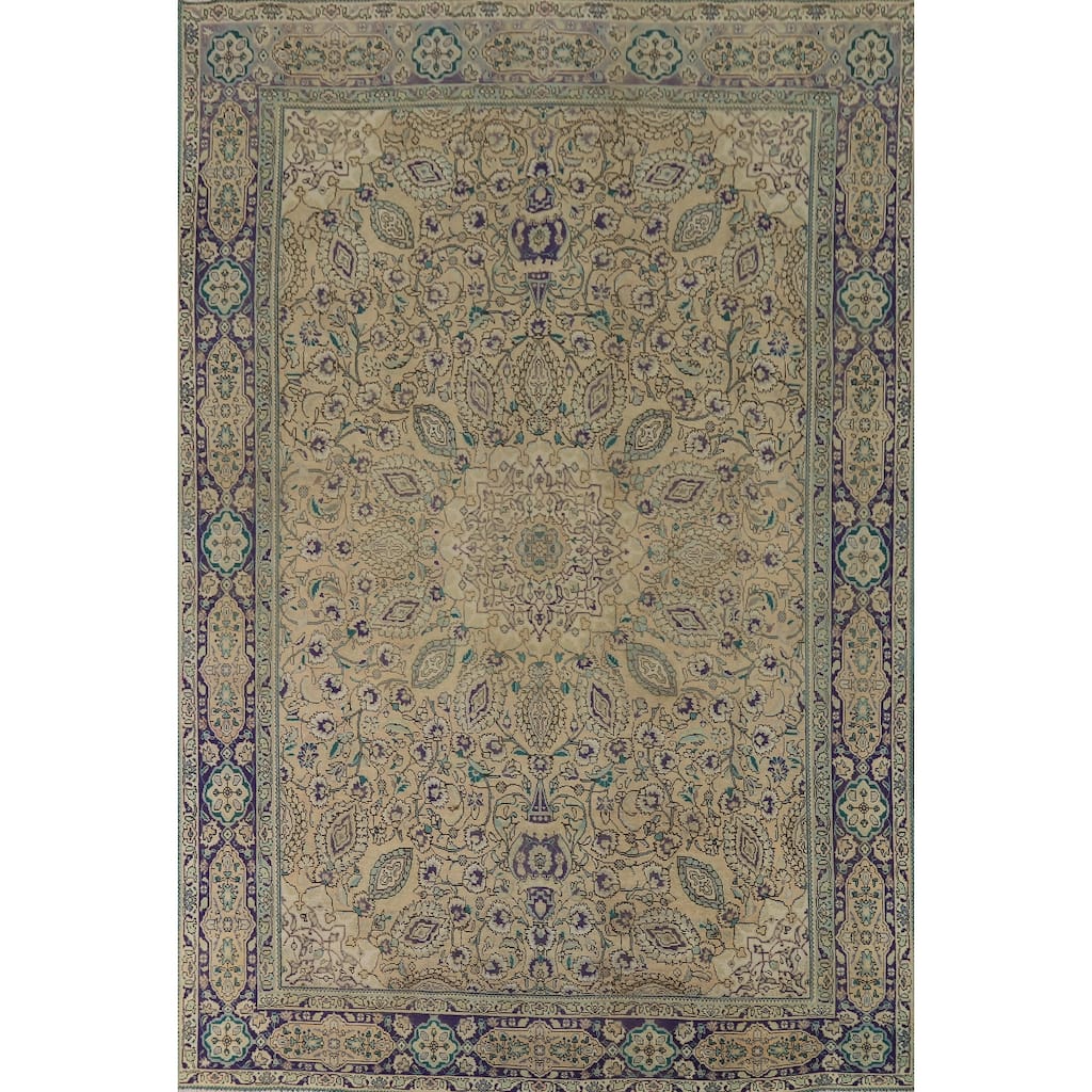 Floral Tabriz Vintage Persian Area Rug Handmade Peach Wool Carpet - 7'10" x 11'4"