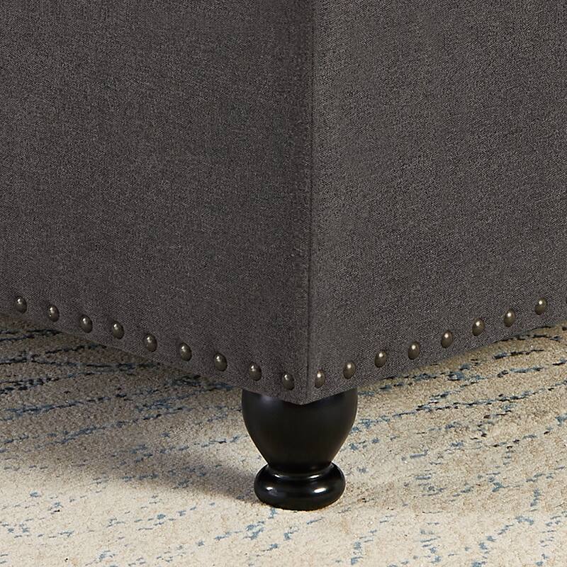 Elegant Dark Grey Ottoman with Spindle Wooden Legs and Versatile Functionality