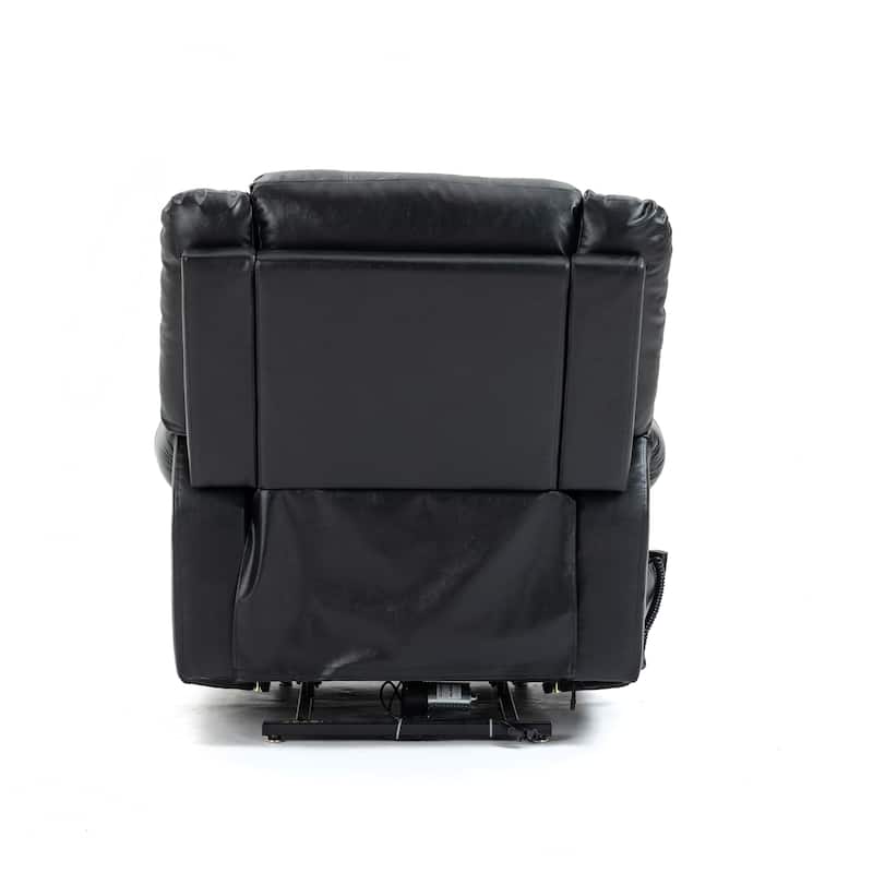 Black Genuine Leather Power Lift Recliner Chair, Dual Motor, Massage