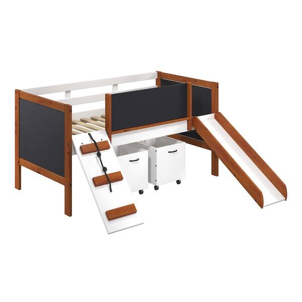 slide 2 of 8, Kid-Friendly Design Twin Size Loft Bed Cherry Oak