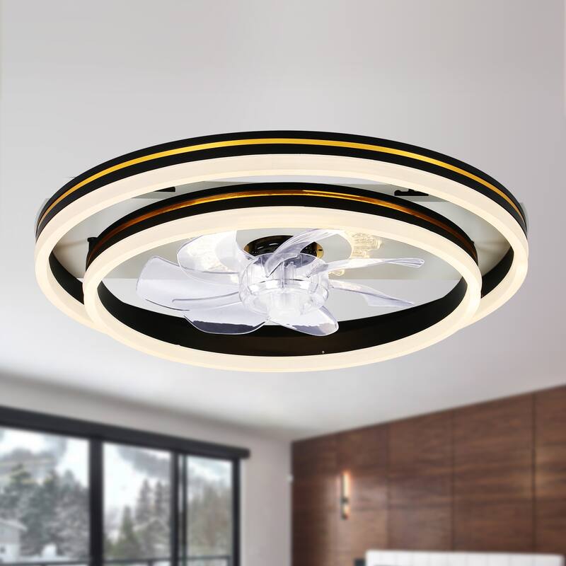 Cusp Barn 20'' Low Profile Dual LED Ceiling Fan with Lights and Smart APP Remote Control Flush Mount Fully Dimmable Lighting