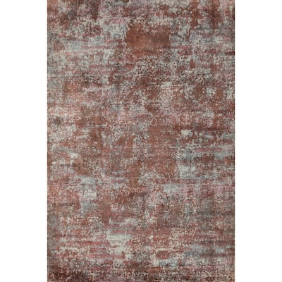 Hand-knotted Modern Silk Orange Abstract Oriental Area Rug - 7' 10'' X 5' 7''
