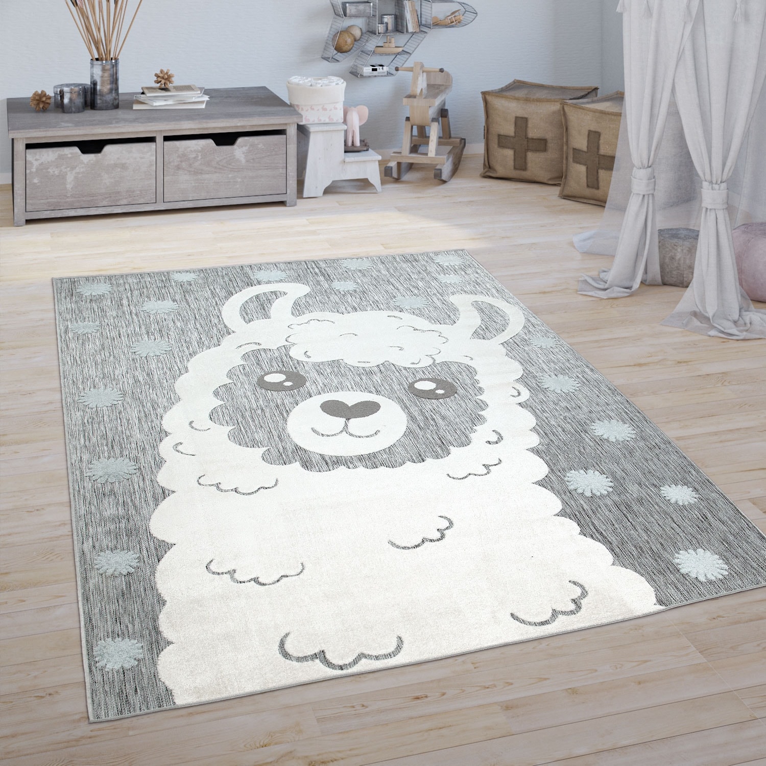 Paco Home Traffic Kids Rug with Forest Animals Road and Sea in muted Cream  2'8 x 4'11 