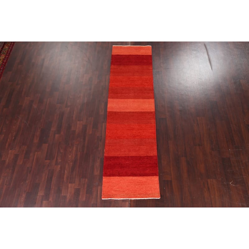 Modern Gabbeh Kashkoli Runner Rug Hand-knotted Oriental Wool Carpet - 2'7" x 9'6"