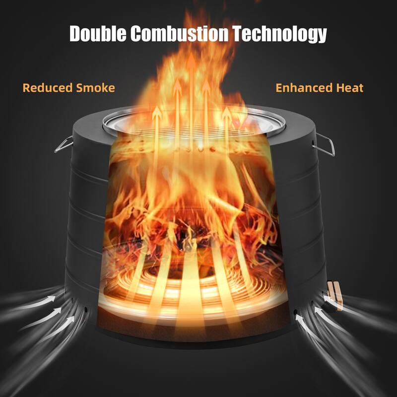 19.5" Smokeless Fire Pit, Portable Stainless Steel for Outdoor, Camping, with Ash Tray, Handles, and Weatherproof Cover