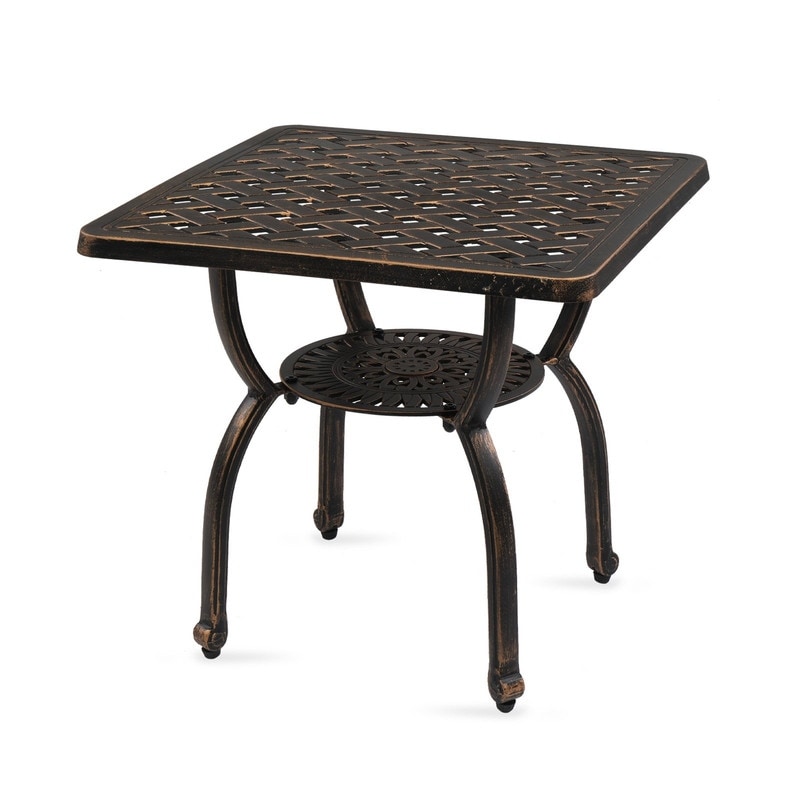 Cast Aluminum Outdoor Side Table Anti-Rust Outdoor Square End Table - Bronze