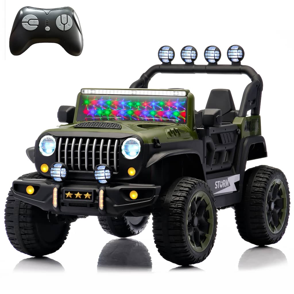 Green Battery Powered Electric Car Electric Vehicle with Remote Control, Off-Road Toy Car with LED Lights