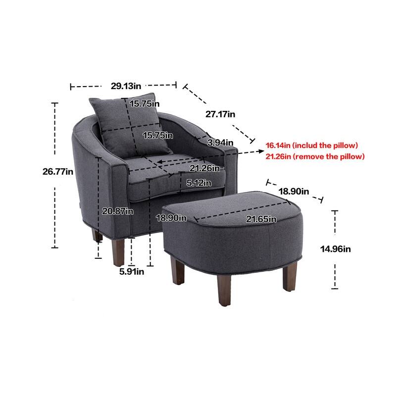 SEYNAR Mid Century Modern Barrel Chair Upholstered Club Accent Chair with Ottoman