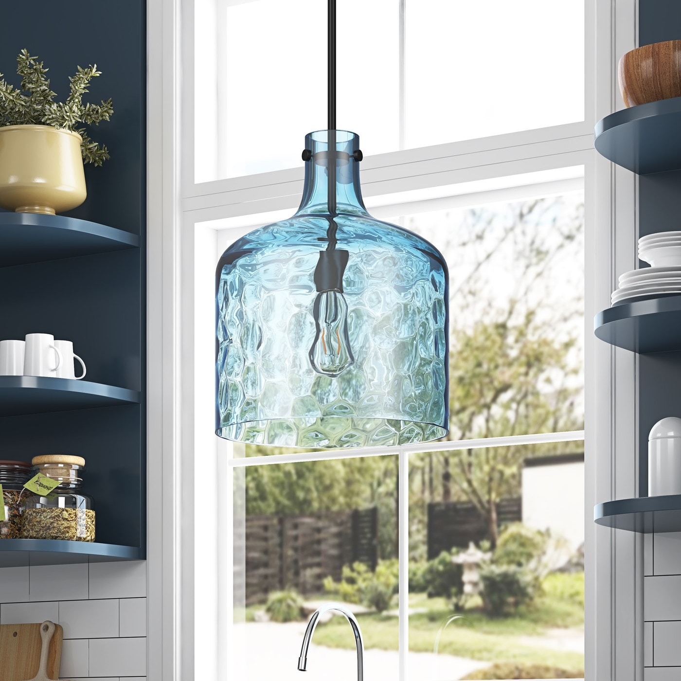Modern Clear Water Glass Jar Pendant Light For Over Dining Room Table
