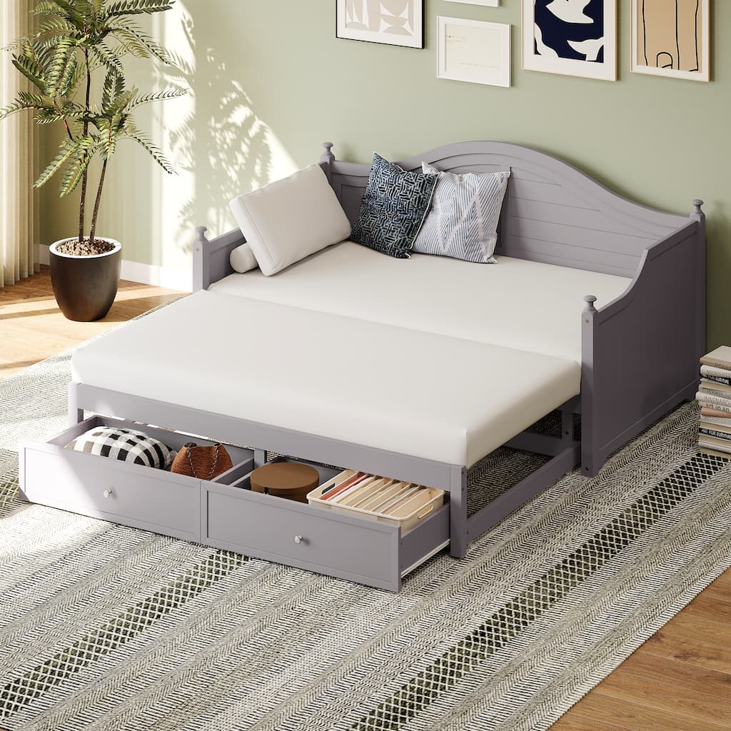 Twin Size Wood Daybed Extended Bed with Storage Drawers