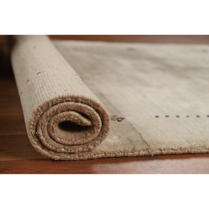 Tribal Beige Gabbeh Indian Foyer Rug Handmade Silk Carpet - 3'1"x 4'11"