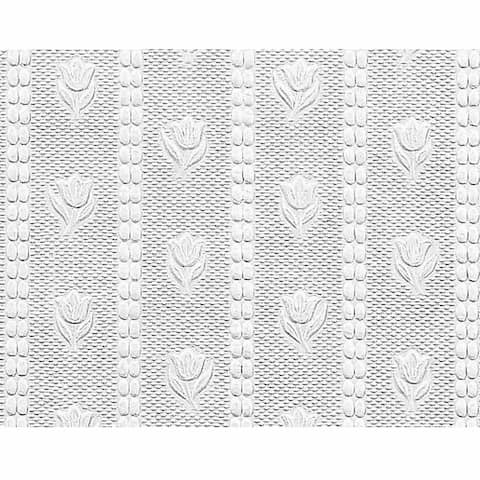 White Embossed Textured Vinyl Wallpaper Tulip Motif Design Double Roll 56 Square Feet Renovators Supply