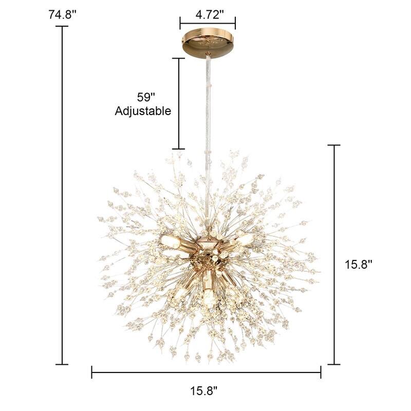 8/9/12/16-Light Modern Linear Sputnik Globe Pendant Starburst Firework Crystal Chandelier