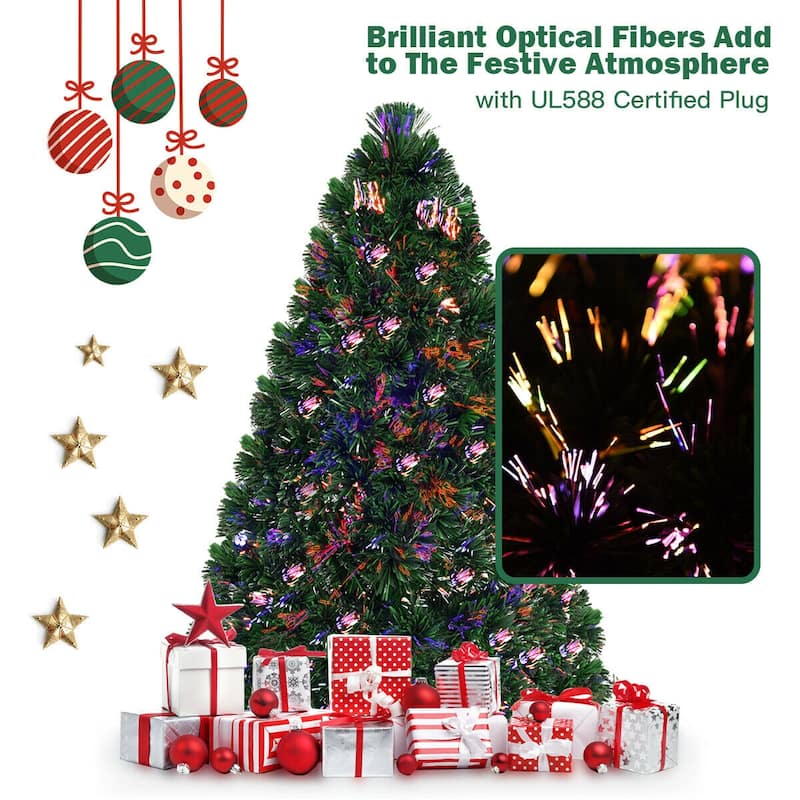 Gymax Pre-Lit Fiber Optic 5' Artificial Christmas Tree PVC Tips Metal