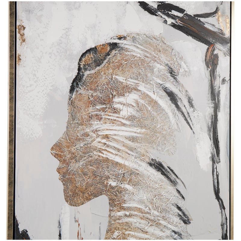 Brown Canvas Women's Profile Abstract Framed Wall Art with Gold Foil Details and Black Accents