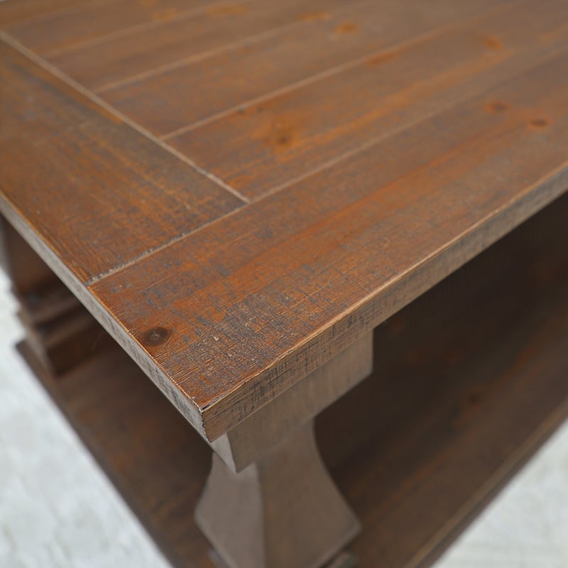 Farmhouse Coffee Table, Crafted with Heavy Planked Top & Square Baluster Legs