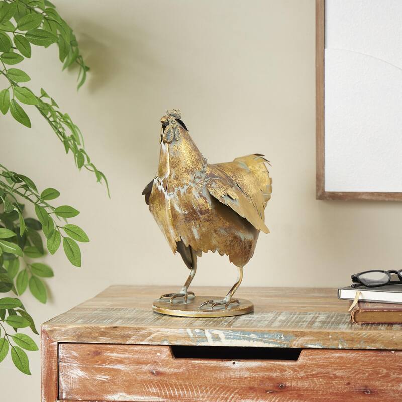Metal Chicken Patina Decorative Garden Sculpture - Bronze - Roche River Decor