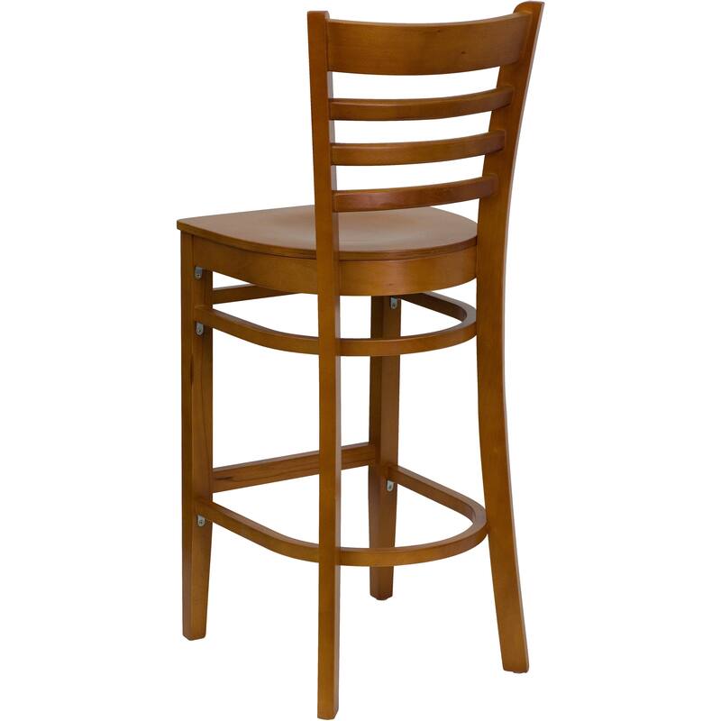 Ladder Back Wooden Restaurant Barstool - 16.75"W x 19"D x 43.75"H - 16.75"W x 19"D x 43.75"H