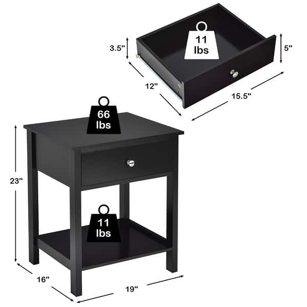 dimension image slide 0 of 3, Costway Nightstand with Drawer Storage Shelf Wooden Bedside Sofa Side