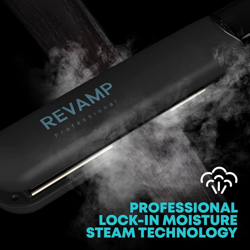 Revamp Progloss MoistureCare 1.25-Inch Flat Iron Steam Hair Straightener, Ceramic & Ionic Floating Plates, Auto-Off